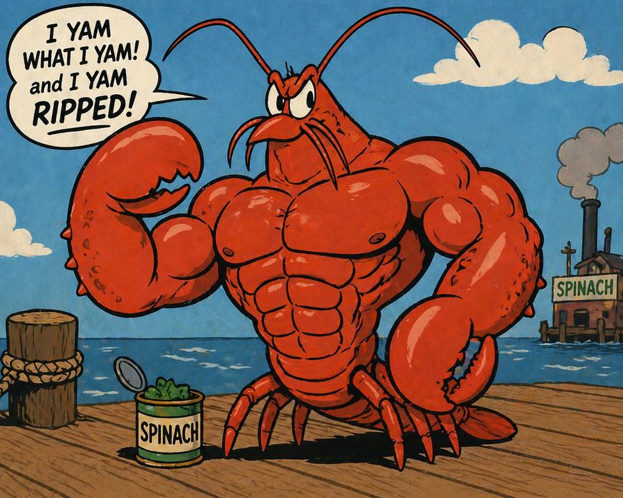 Muscle Lobster Spinach Comic — GPT Image 2 image prompt example