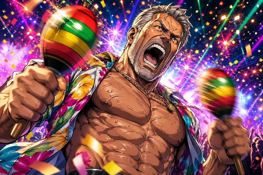 Muscular Party Man With Maracas — GPT Image 2 image prompt example