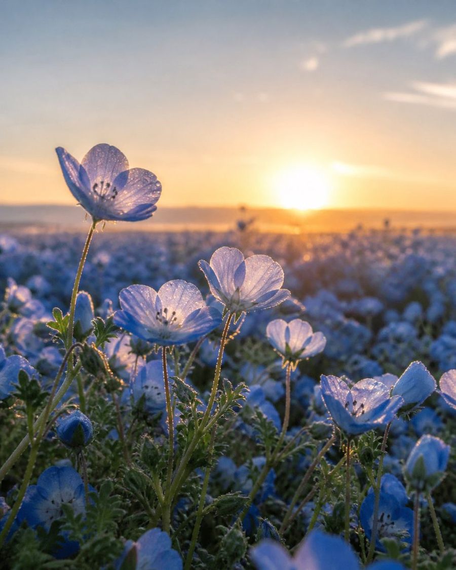 Nemophila Sunrise Macro — GPT Image 2 image prompt example