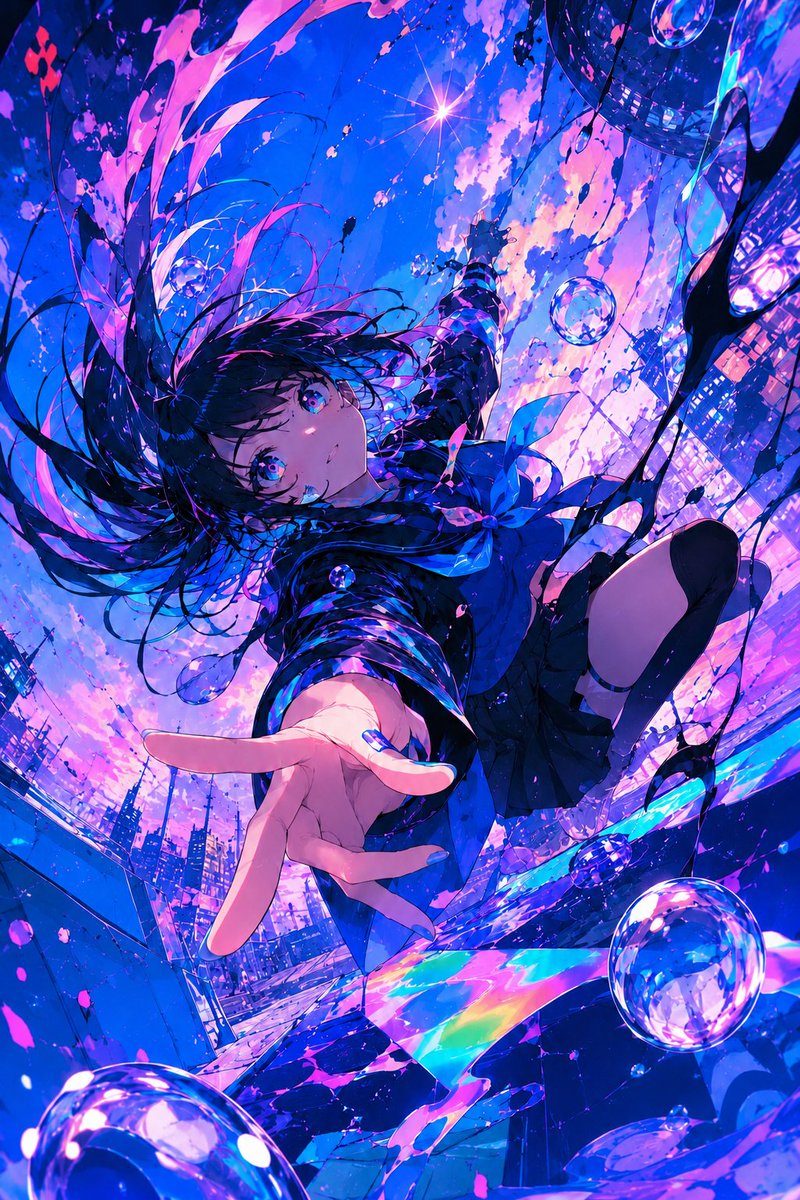 Neon Anime Schoolgirl City — GPT Image 2 image prompt example