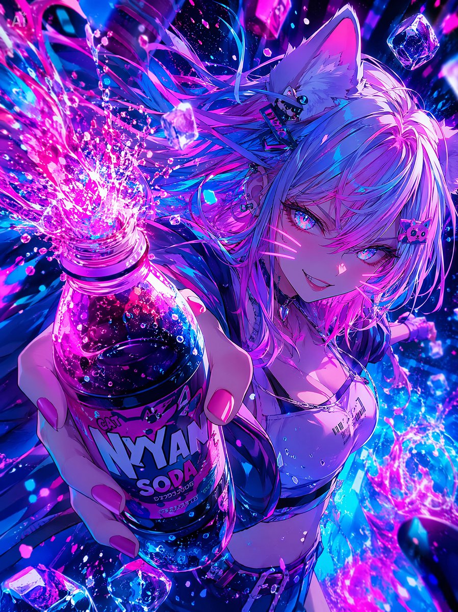 Neon Catgirl Soda Ad — GPT Image 2 image prompt example