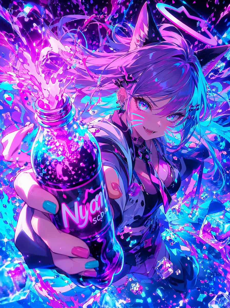 Neon Catgirl Soda Burst — GPT Image 2 image prompt example