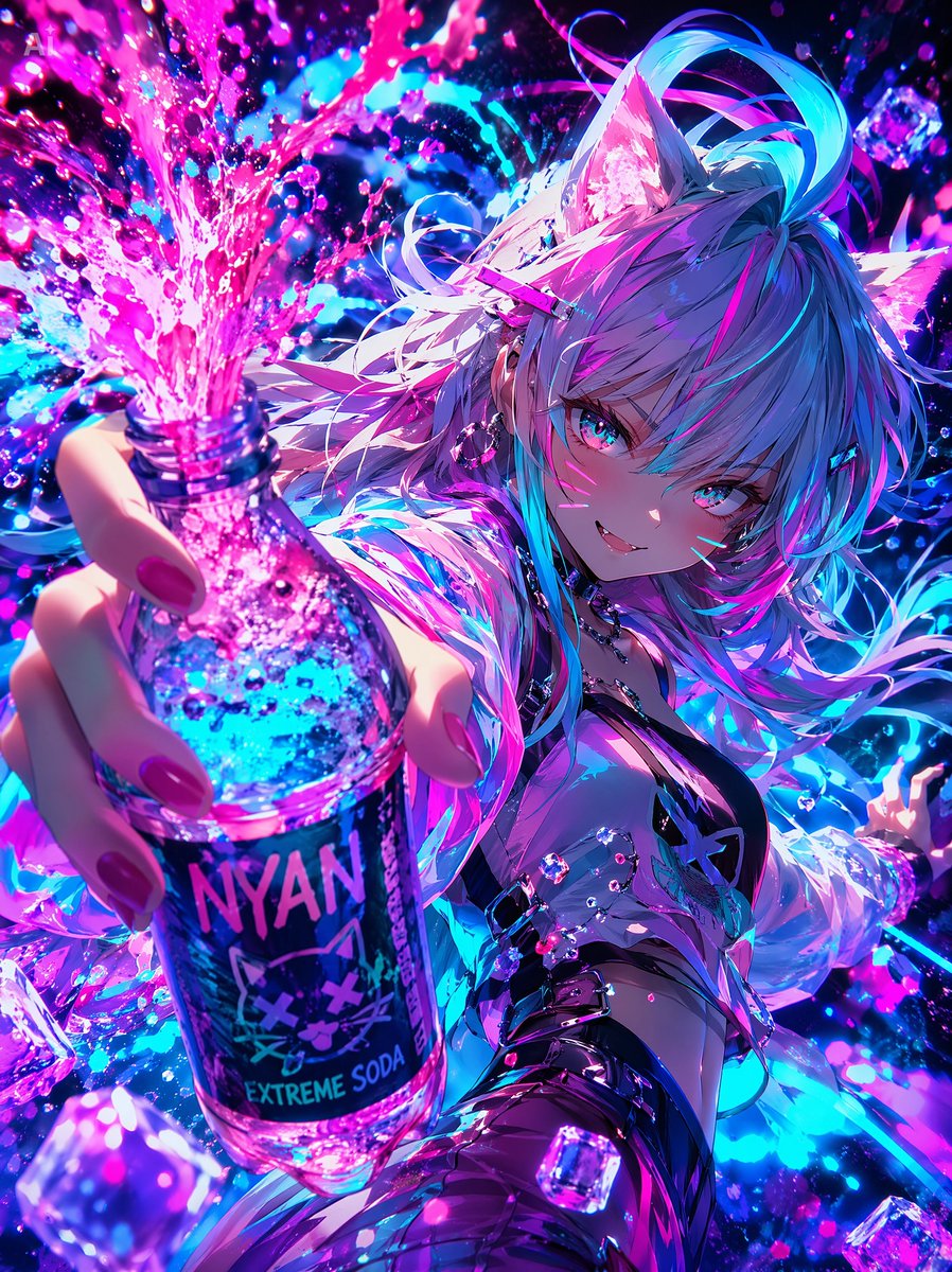 Neon Catgirl Soda Splash — GPT Image 2 image prompt example