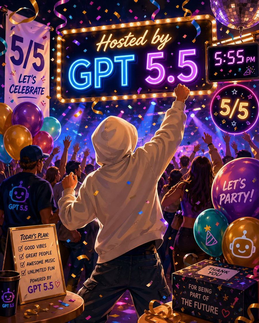 Neon Gpt 5 5 Celebration Party — GPT Image 2 image prompt example