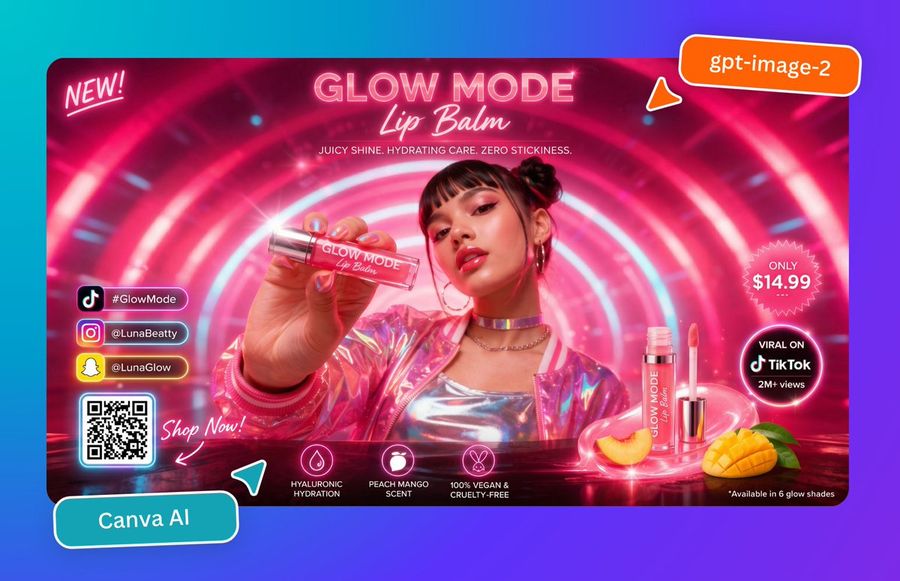 Neon Lip Balm Launch — GPT Image 2 image prompt example