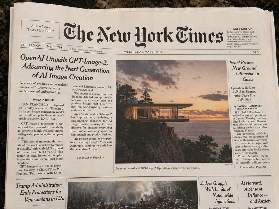 New York Times Front Page — GPT Image 2 image prompt example