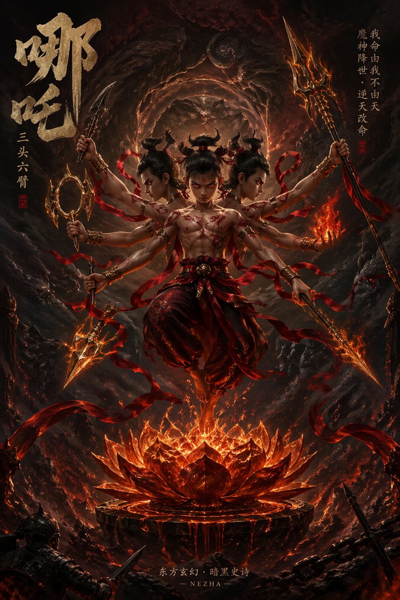 Nezha Dark Epic Novel Cover — GPT Image 2 image prompt example