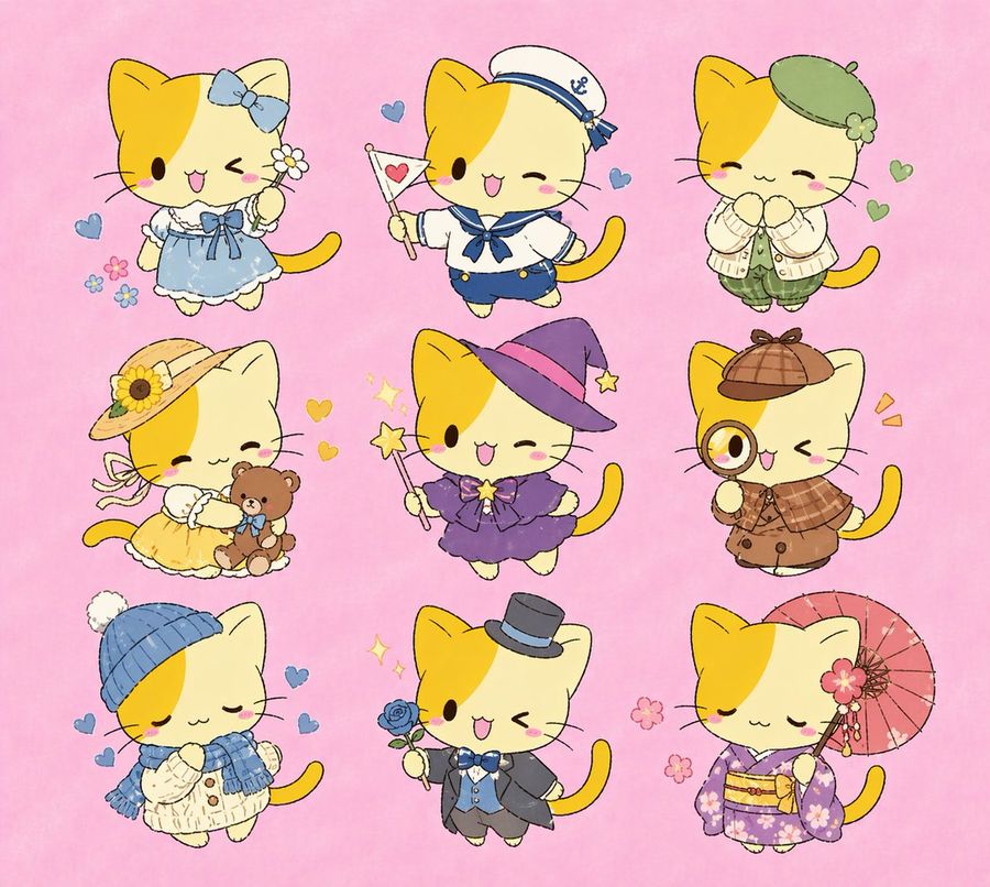 Nine Chibi Kitten Costume Variants — GPT Image 2 image prompt example