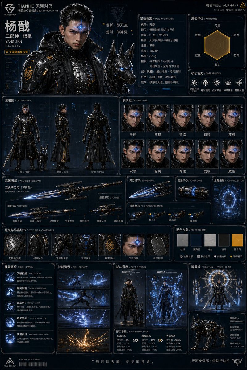 Oriental Cyberpunk Character Setting Sheet — GPT Image 2 image prompt example