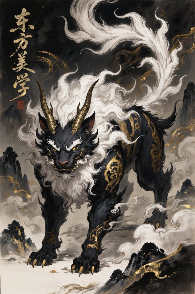 Oriental Mythical Beast Suanni Poster — GPT Image 2 image prompt example