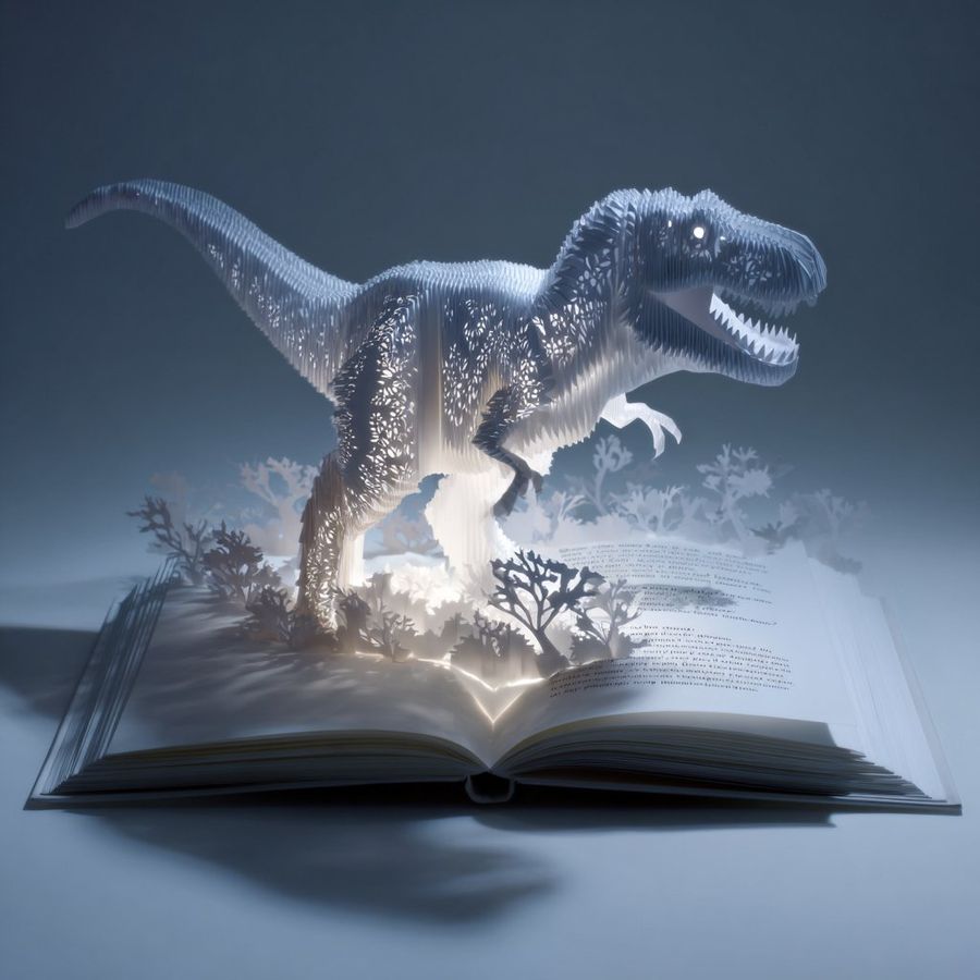 Origami Pop Up T Rex Book Ad — GPT Image 2 image prompt example