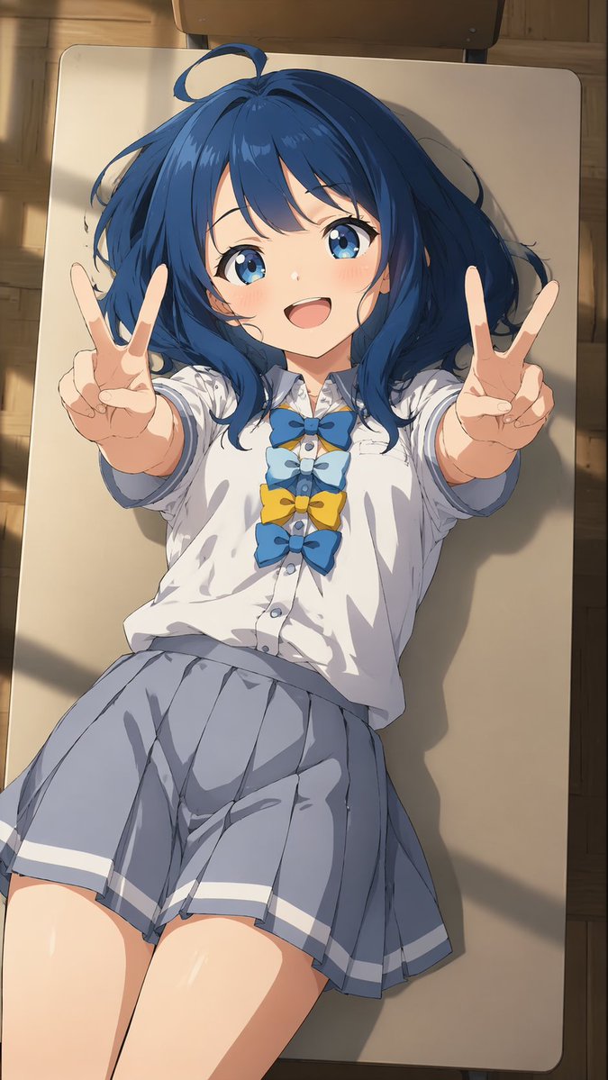 Overhead Anime Girl Peace Sign Portrait — GPT Image 2 image prompt example