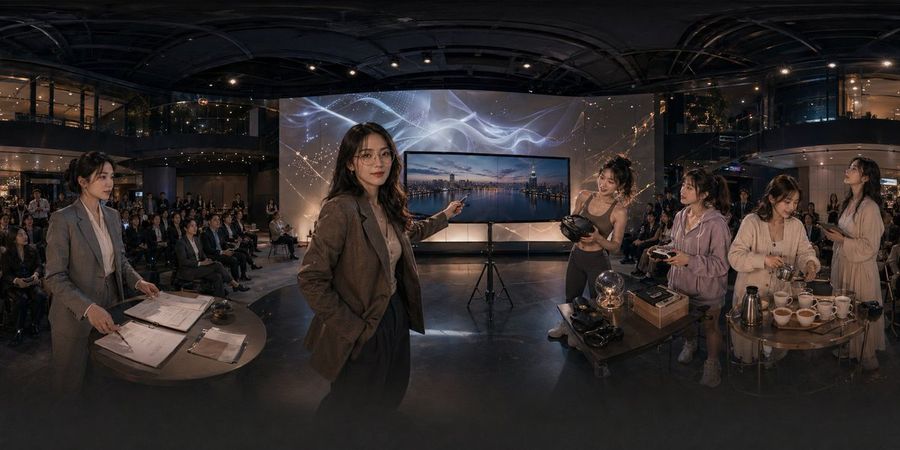 Panoramic Tech Event Atrium Scene — GPT Image 2 image prompt example