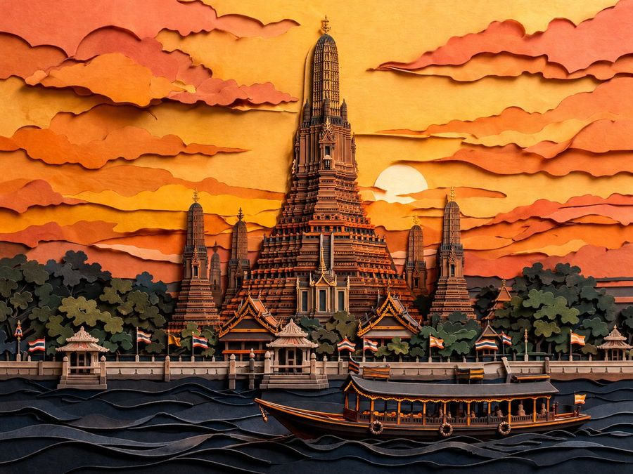 Papercut Wat Arun At Sunset — GPT Image 2 image prompt example