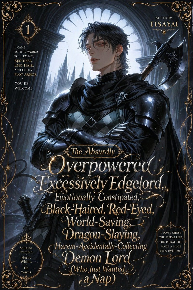 Parody Isekai Edgelord Novel Cover — GPT Image 2 image prompt example