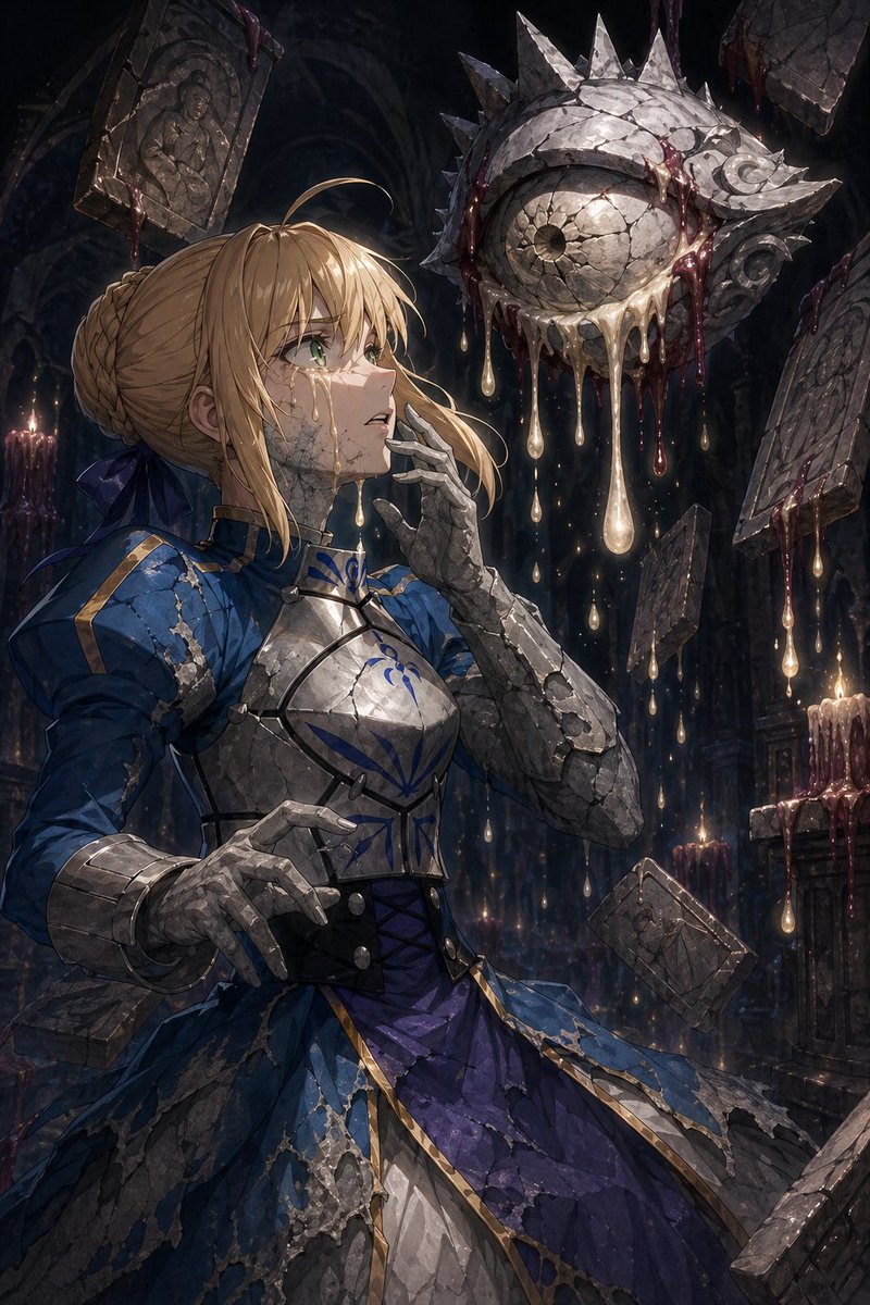 Partial Petrification Dark Fantasy Card Art — GPT Image 2 image prompt example