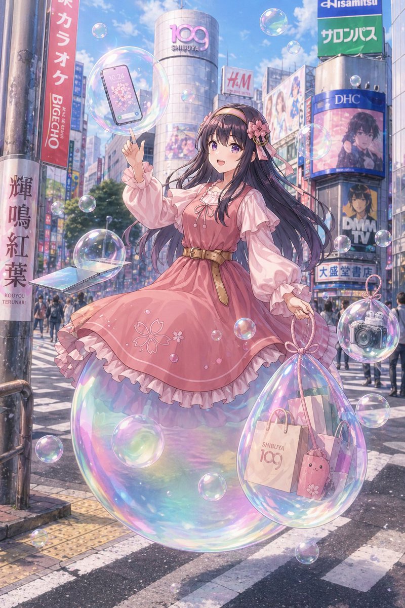 Pastel Anime Girl At Shibuya Crossing — GPT Image 2 image prompt example