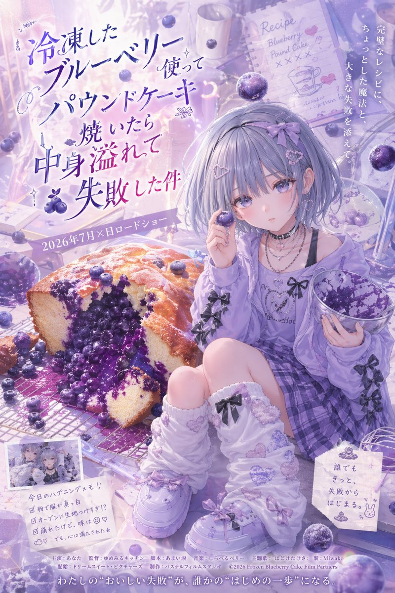 Pastel Blueberry Cake Anime Poster — GPT Image 2 image prompt example