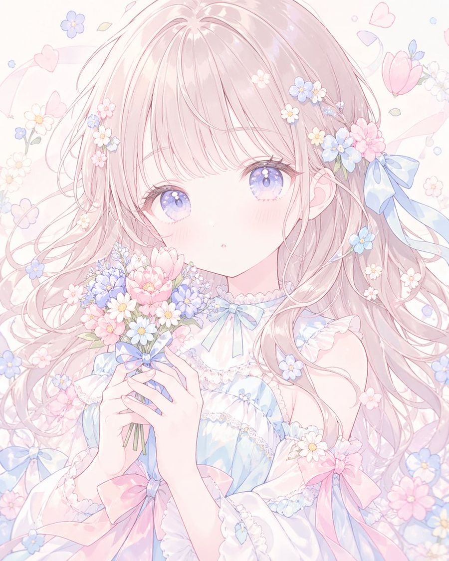 Pastel Faceless Anime Floral Portrait — GPT Image 2 image prompt example