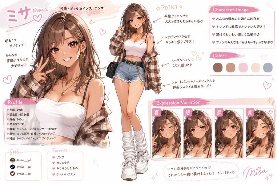 Pastel Gyaru Influencer Character Sheet — GPT Image 2 image prompt example