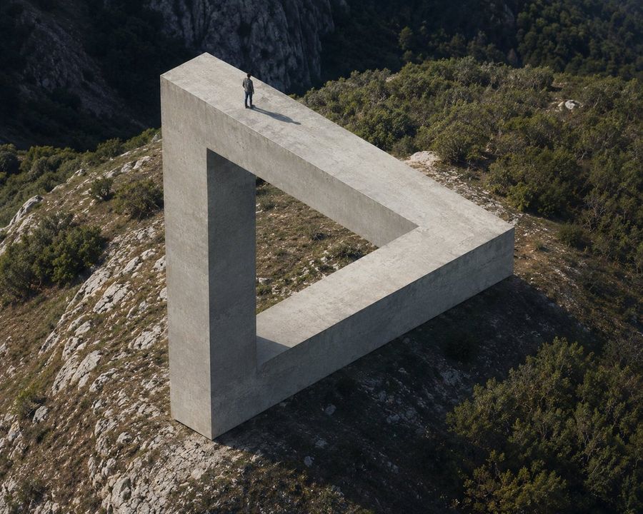 Penrose Impossible Triangle Concrete Architecture — GPT Image 2 image prompt example