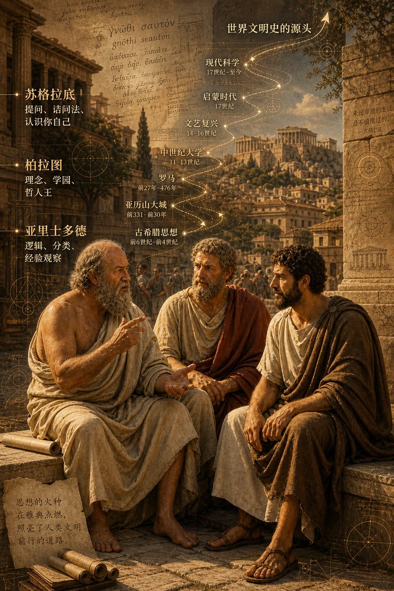 Philosophers Chatting Ancient Athens Cityscape — GPT Image 2 image prompt example
