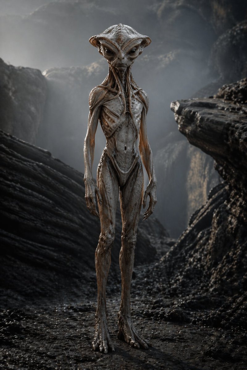 Photoreal Alien In Dark Ravine — GPT Image 2 image prompt example