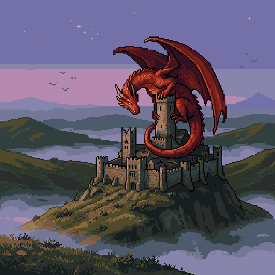 Pixel Art Dragon Castle by @RealAstropulse — GPT Image 2 image prompt example