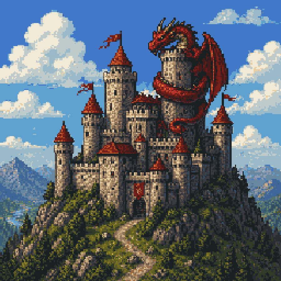 Pixel Art Dragon Castle — GPT Image 2 image prompt example