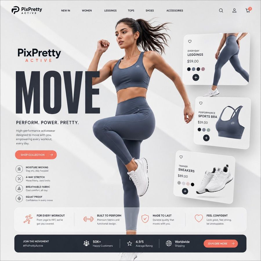 Premium Activewear Landing Page — GPT Image 2 image prompt example