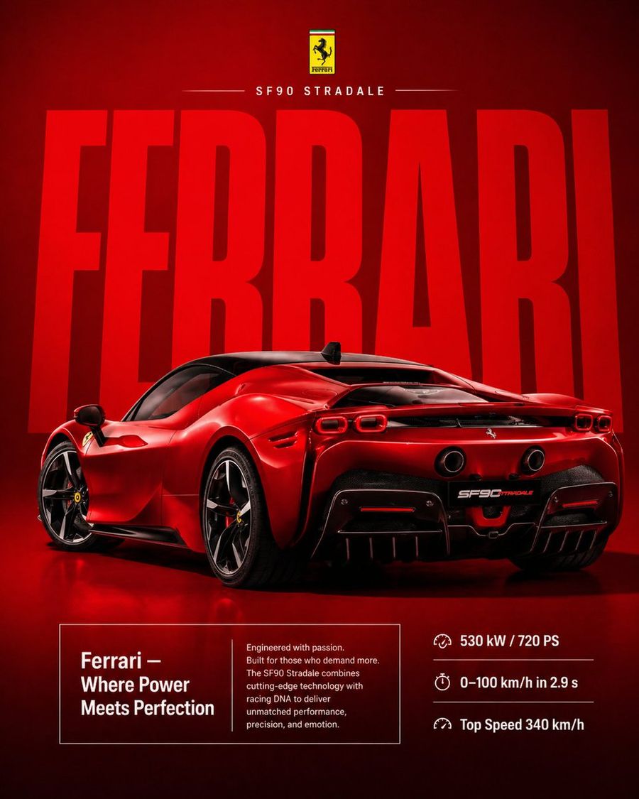 Premium Ferrari Advertisement Poster — GPT Image 2 image prompt example