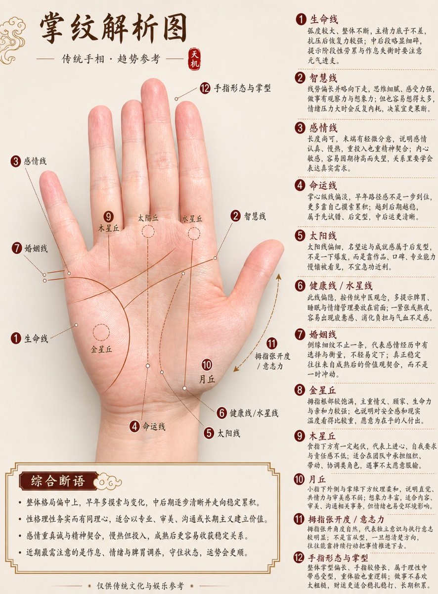 Professional Chinese Palmistry Analysis Chart — GPT Image 2 image prompt example