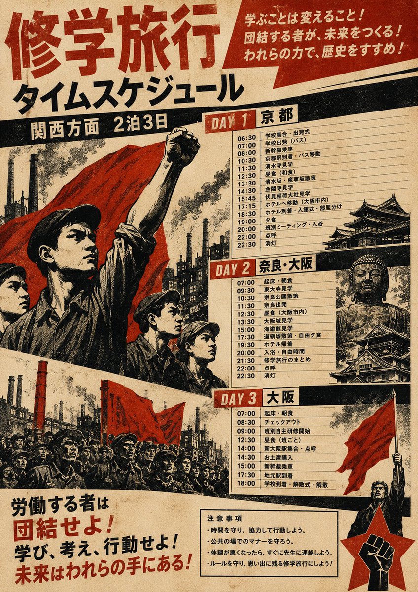 Propaganda School Trip Schedule — GPT Image 2 image prompt example