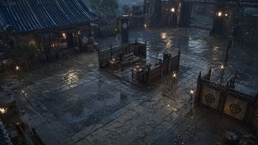 Rainy Feudal Japan Courtyard — GPT Image 2 image prompt example