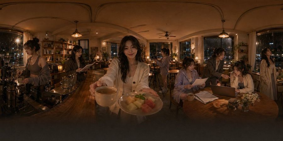 Rainy Night Caf 360 Panorama — GPT Image 2 image prompt example