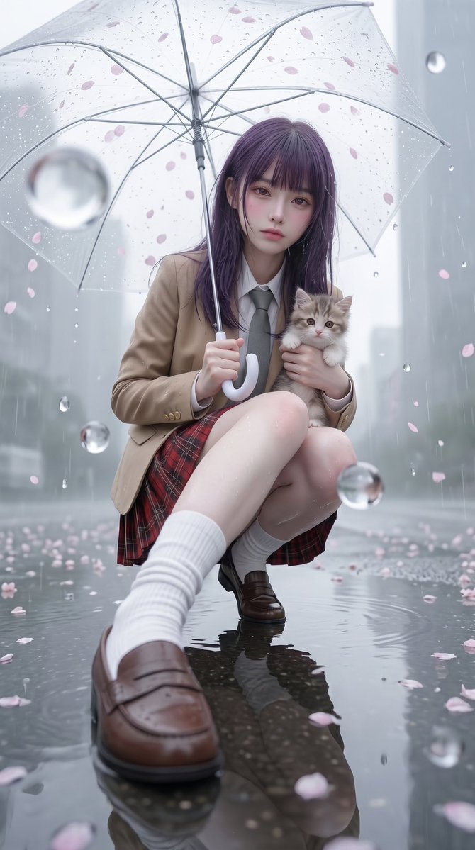 Rainy Sakura Schoolgirl Portrait — GPT Image 2 image prompt example