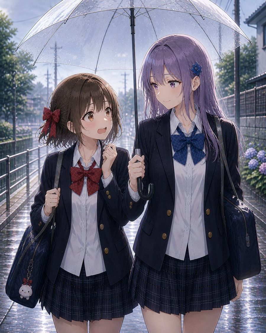 Rainy Schoolgirls Umbrella — GPT Image 2 image prompt example