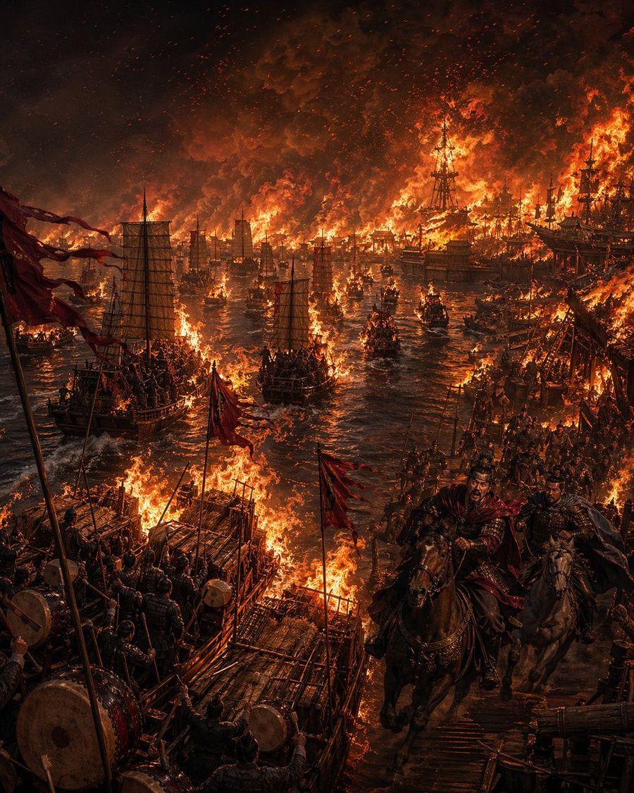Red Cliffs Night Battle — GPT Image 2 image prompt example