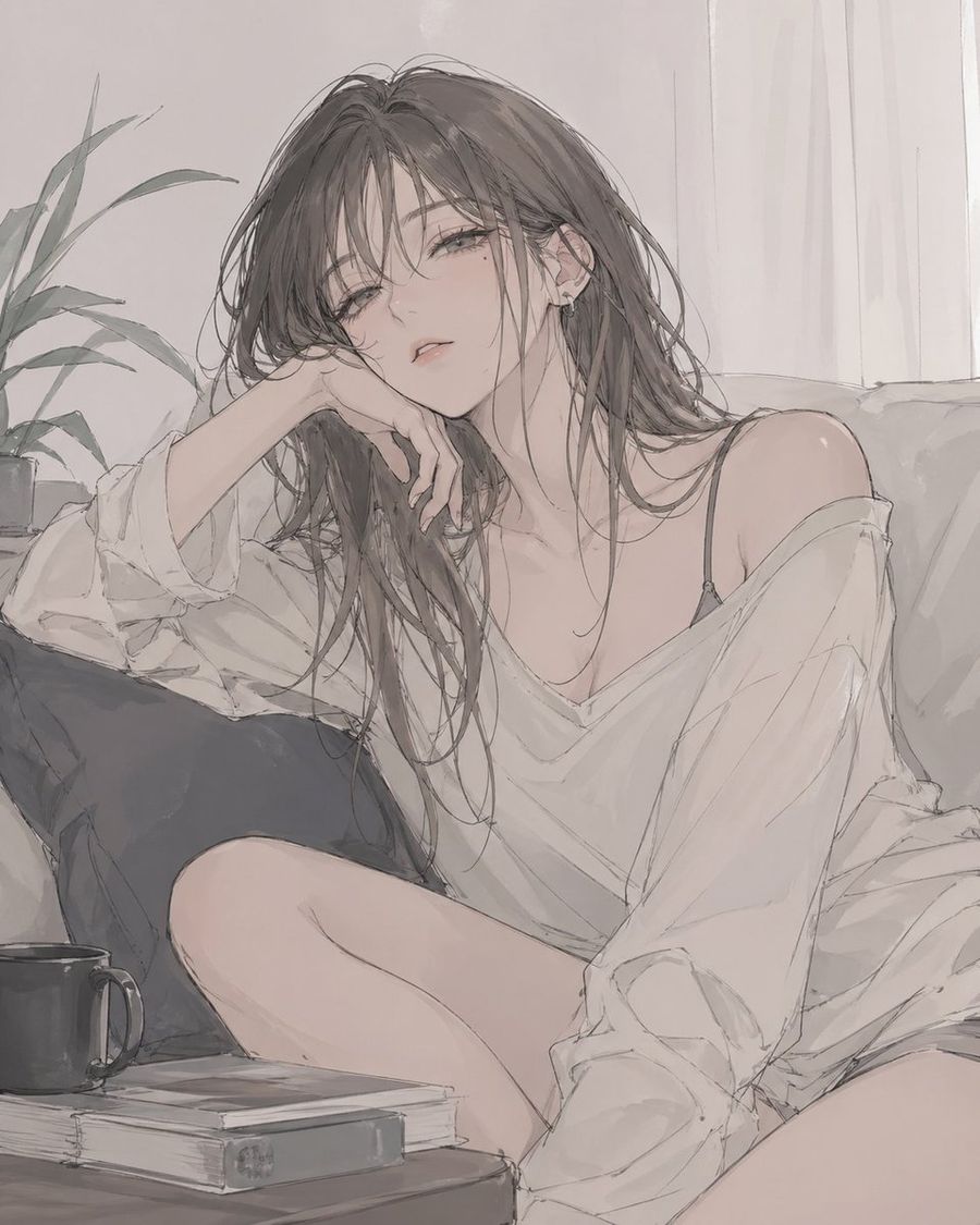 Relaxed Woman On Sofa Illustration — GPT Image 2 image prompt example