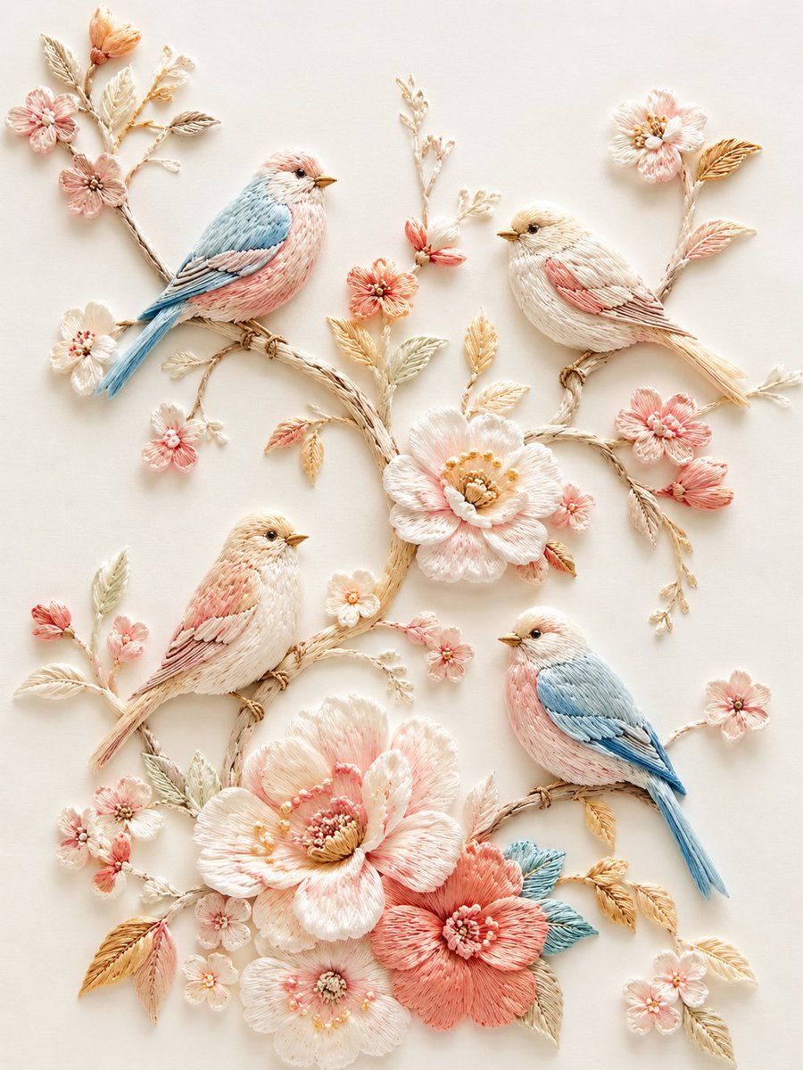 Relief Embroidery Bird Floral — GPT Image 2 image prompt example