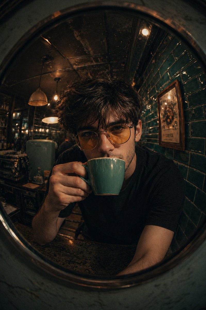 Retro Caf Fish Eye Lens Portrait — GPT Image 2 image prompt example