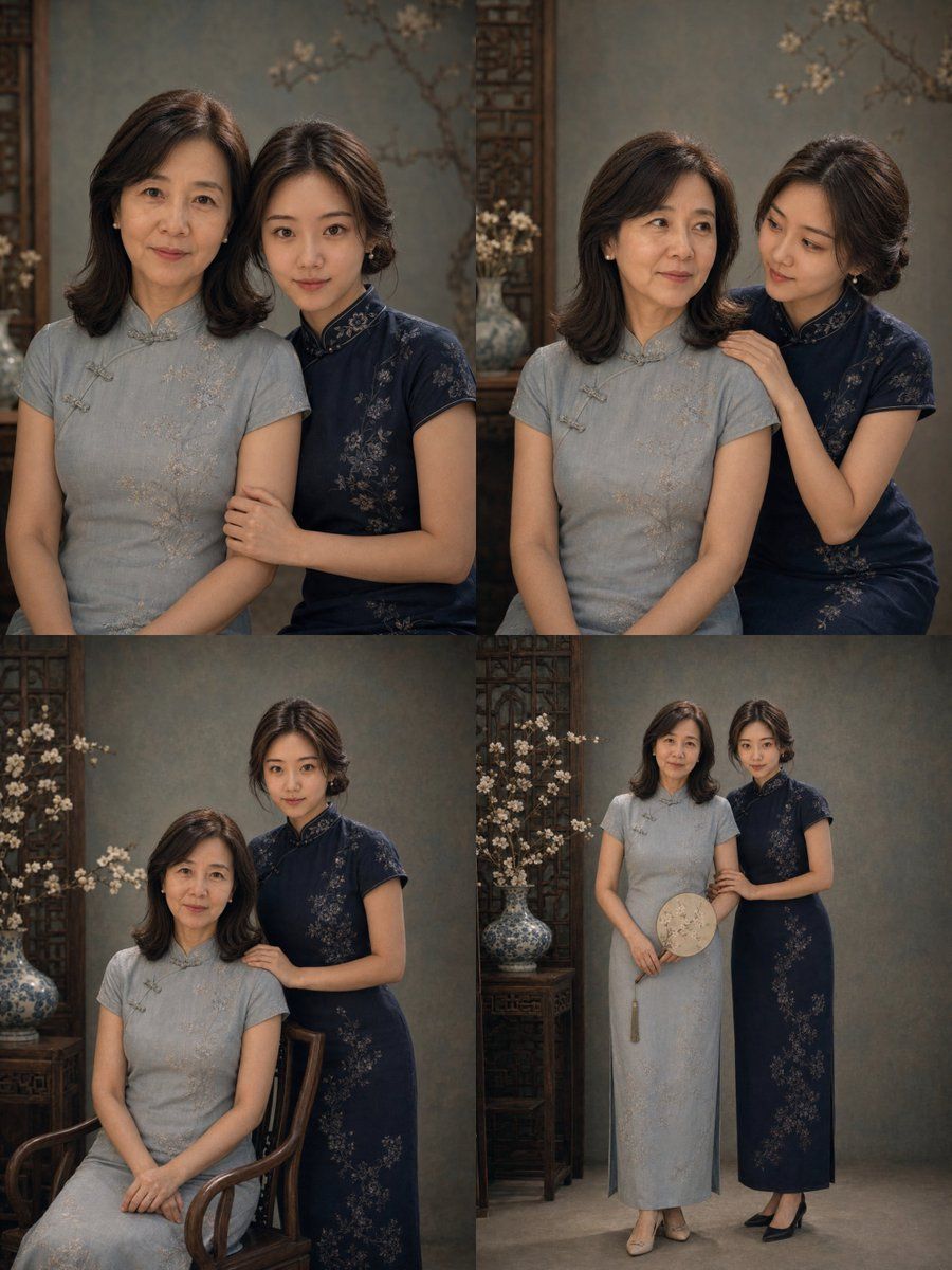 Retro Cheongsam Mother Daughter Portrait — GPT Image 2 image prompt example
