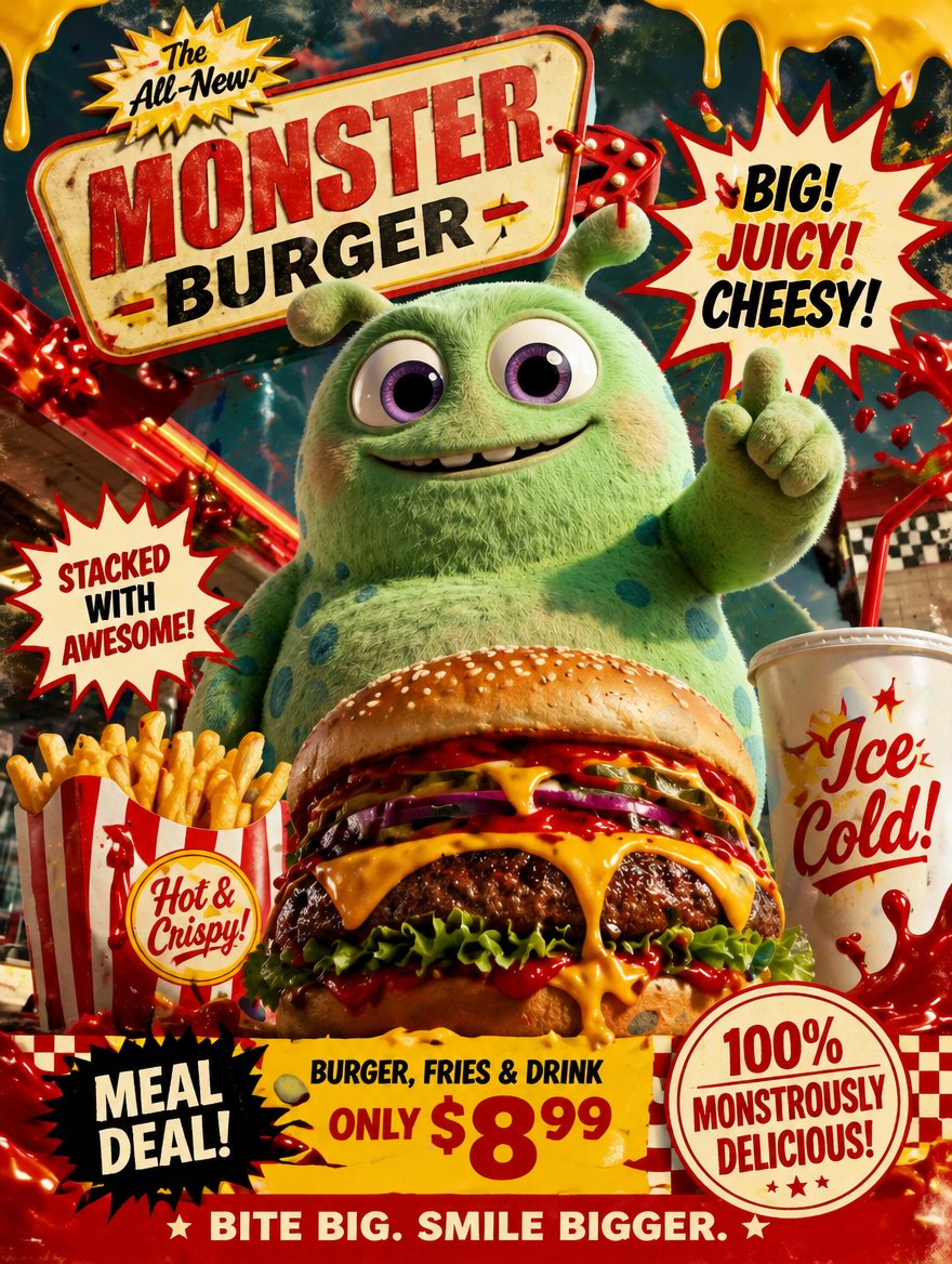 Retro Fast Food Poster Ad — GPT Image 2 image prompt example