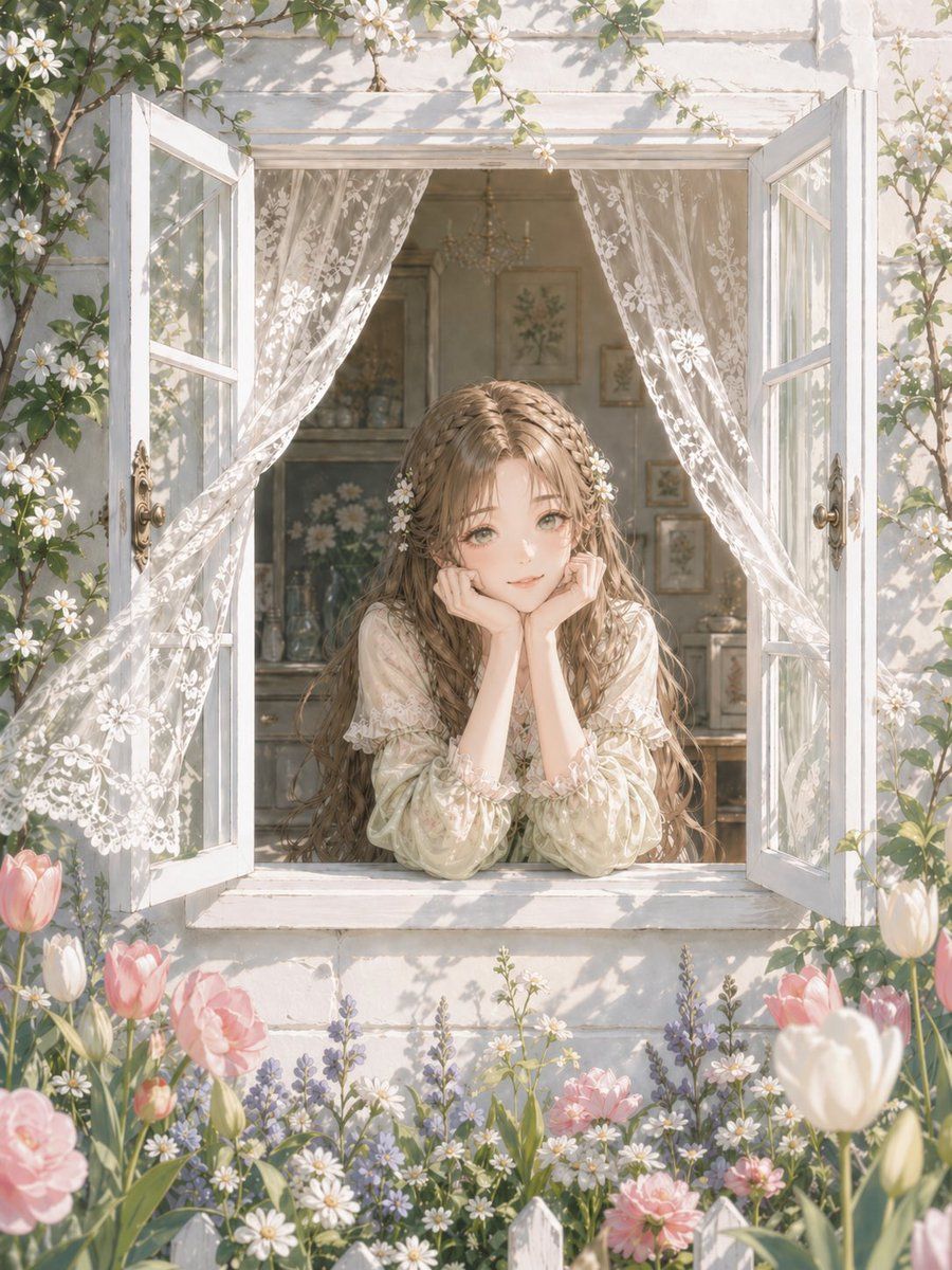 Romantic Cottage Window Garden Scene — GPT Image 2 image prompt example