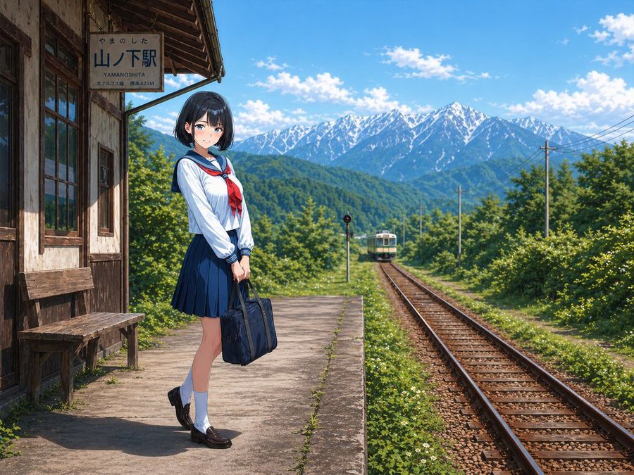 Rural Station Schoolgirl Scene — GPT Image 2 image prompt example