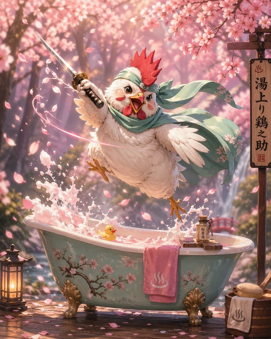 Samurai Chicken Bathtime Portrait — GPT Image 2 image prompt example