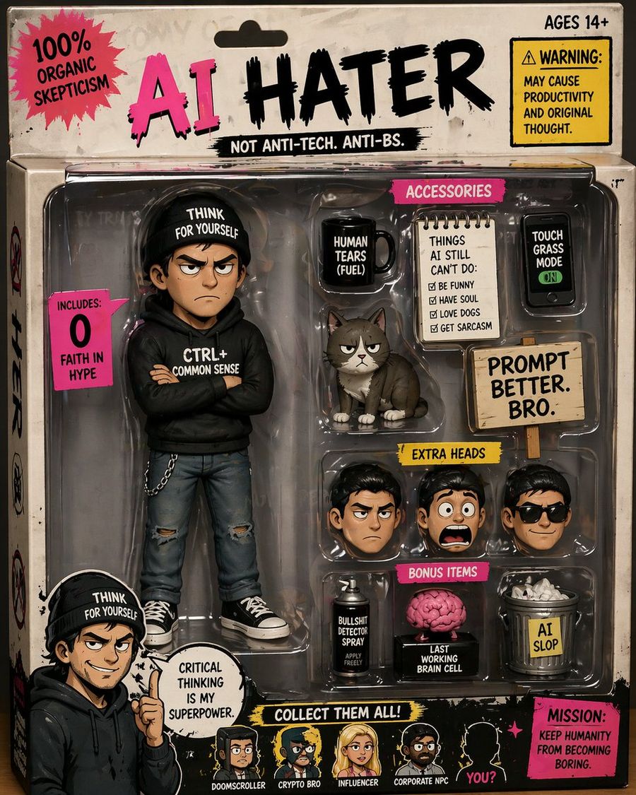 Satirical Ai Hater Action Figure — GPT Image 2 image prompt example