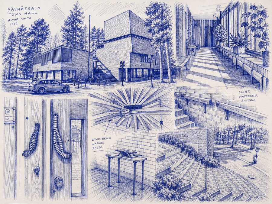 Saynasalo Town Hall Sketch — GPT Image 2 image prompt example