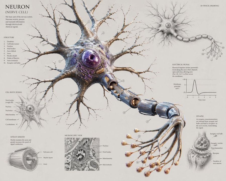 Scientific Neuron Anatomy Poster — GPT Image 2 image prompt example