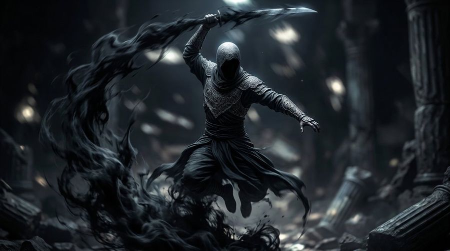 Shadow Assassin In Ruined Temple — GPT Image 2 image prompt example